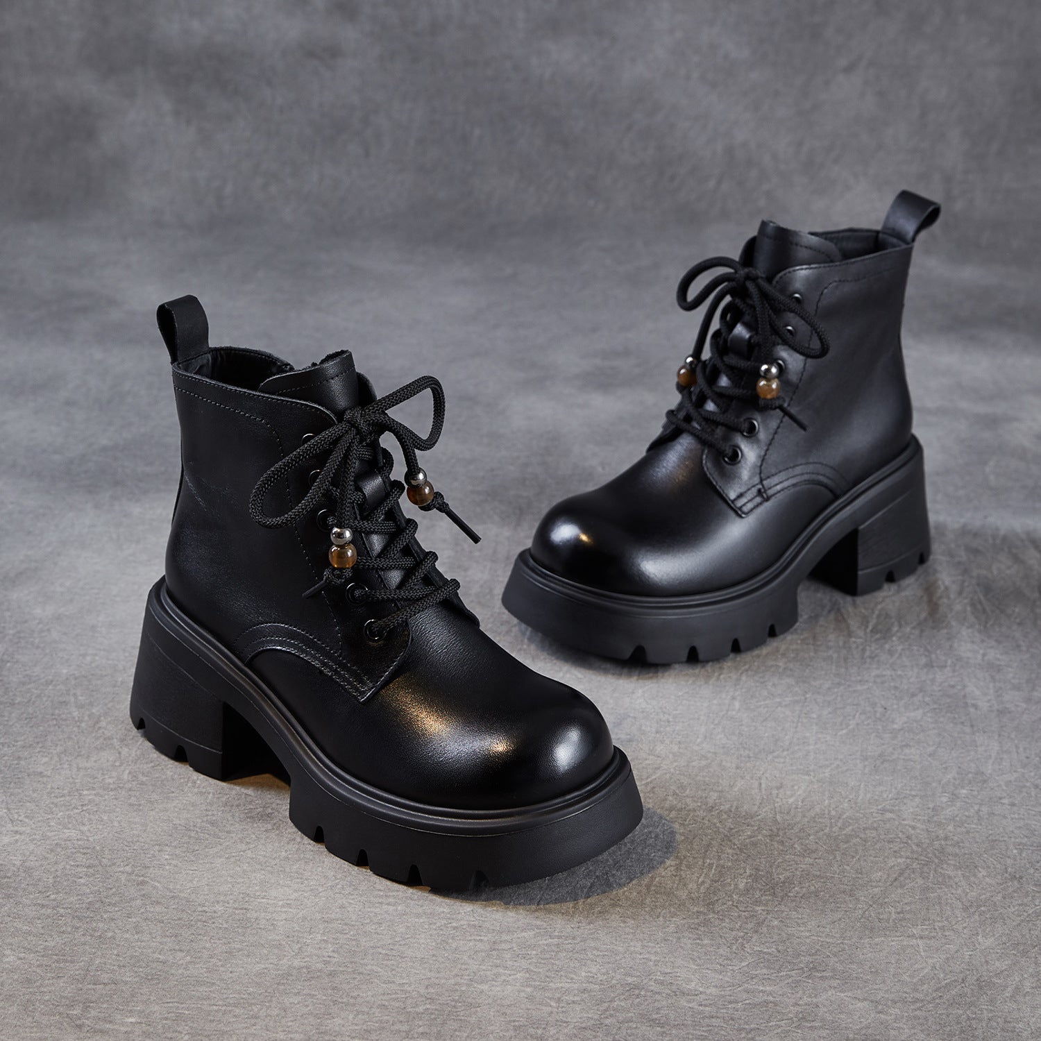 Women's Vintage Leather Chunky Heel Boots-RAIIFY