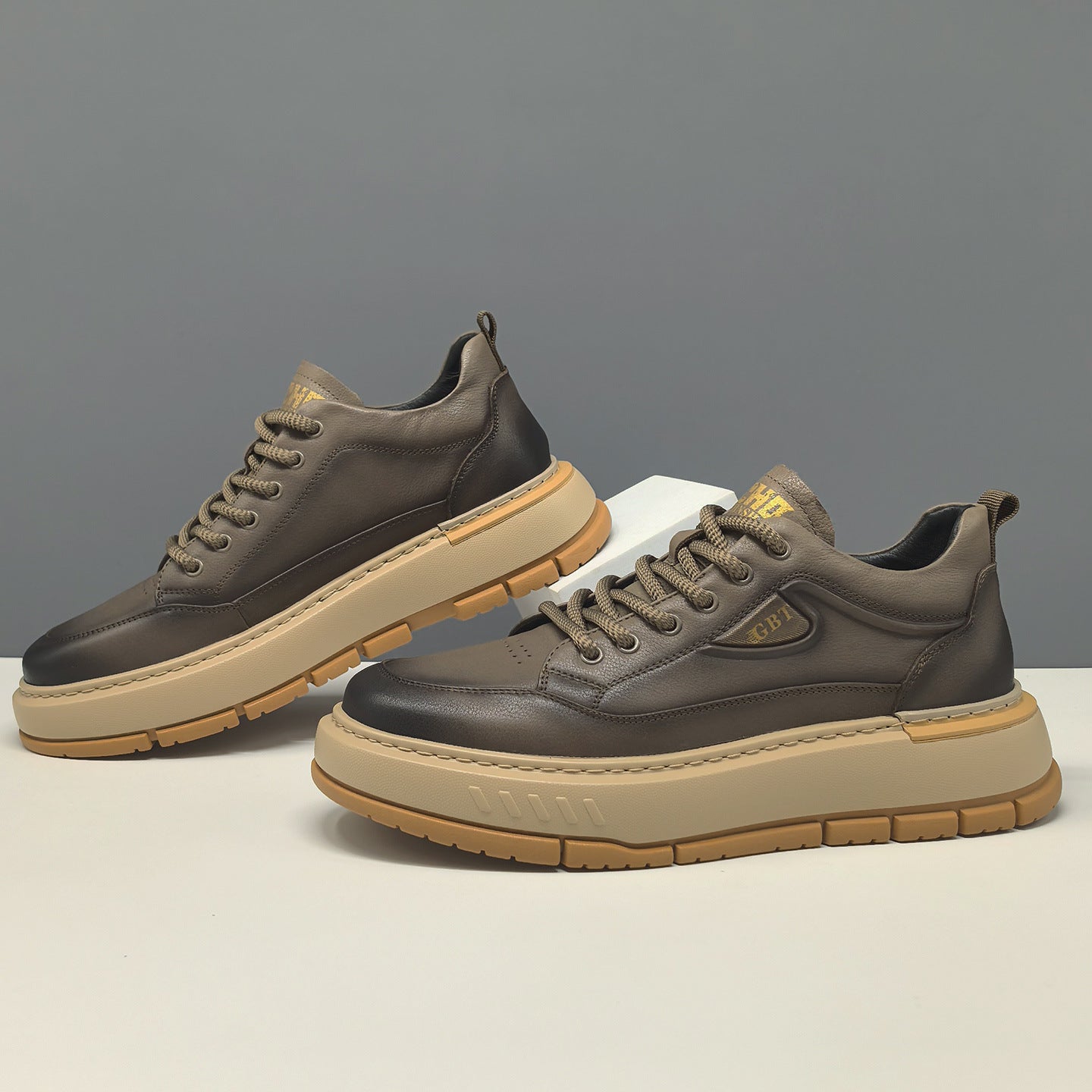 Men's Leather Platform Casual Sneakers-RAIIFY