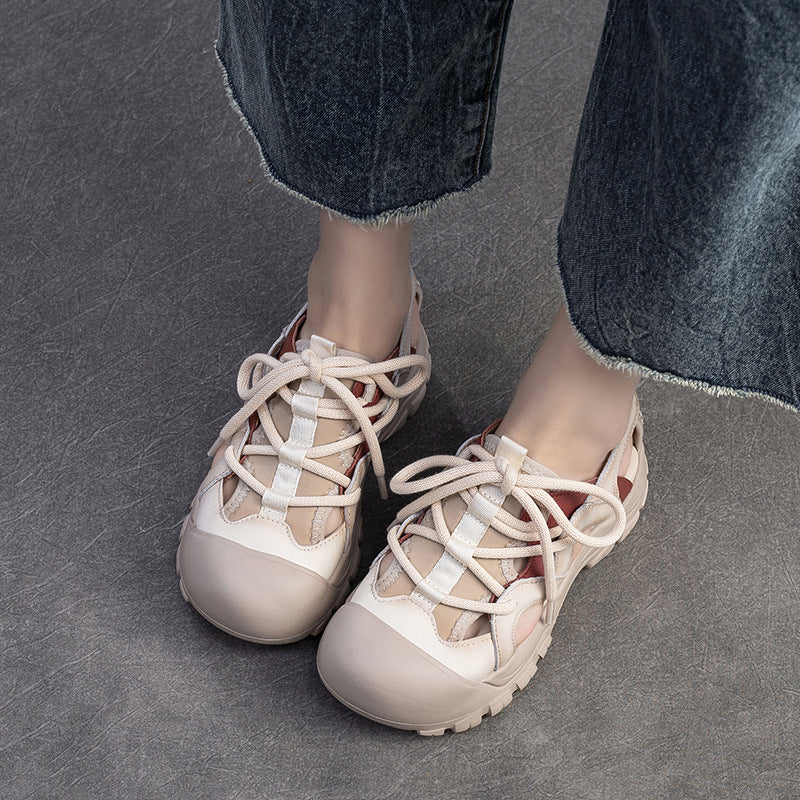 Women Retro Leather Round Head Summer Sandals-RAIIFY