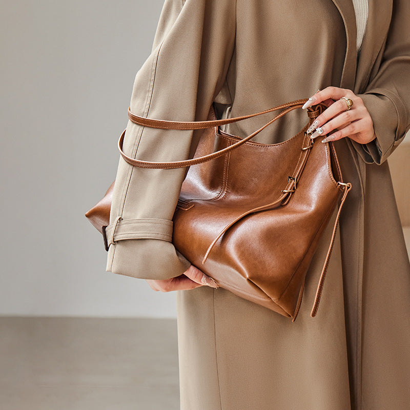 Women's Minimalist Fashion Leather Tote Shoulder Bag-RAIIFY