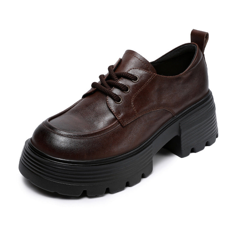 Women's Genuine Leather British Style Thick Sole Loafers-RAIIFY