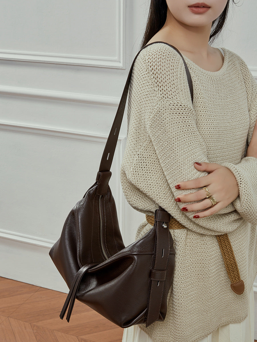 Women’s Minimalist Fashion Leather Hobo Shoulder Bag-RAIIFY