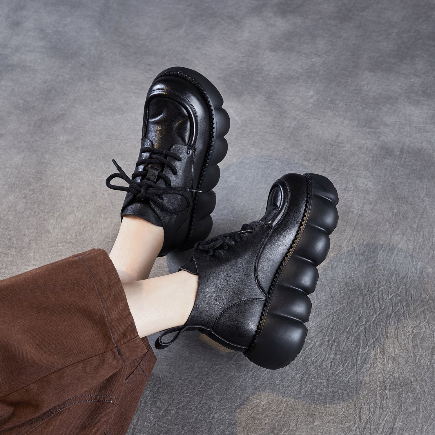 Women's Soft Leather Chunky Platform Ankle Boots-RAIIFY