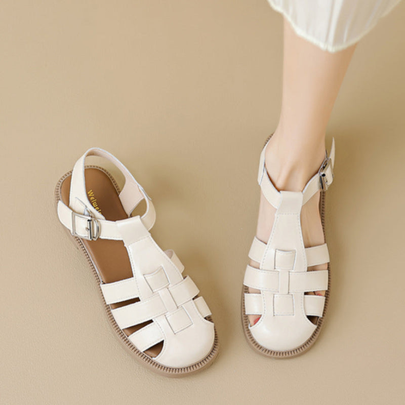 Women's Retro Plaited Leather Closed Toe Casual Sandals-RAIIFY