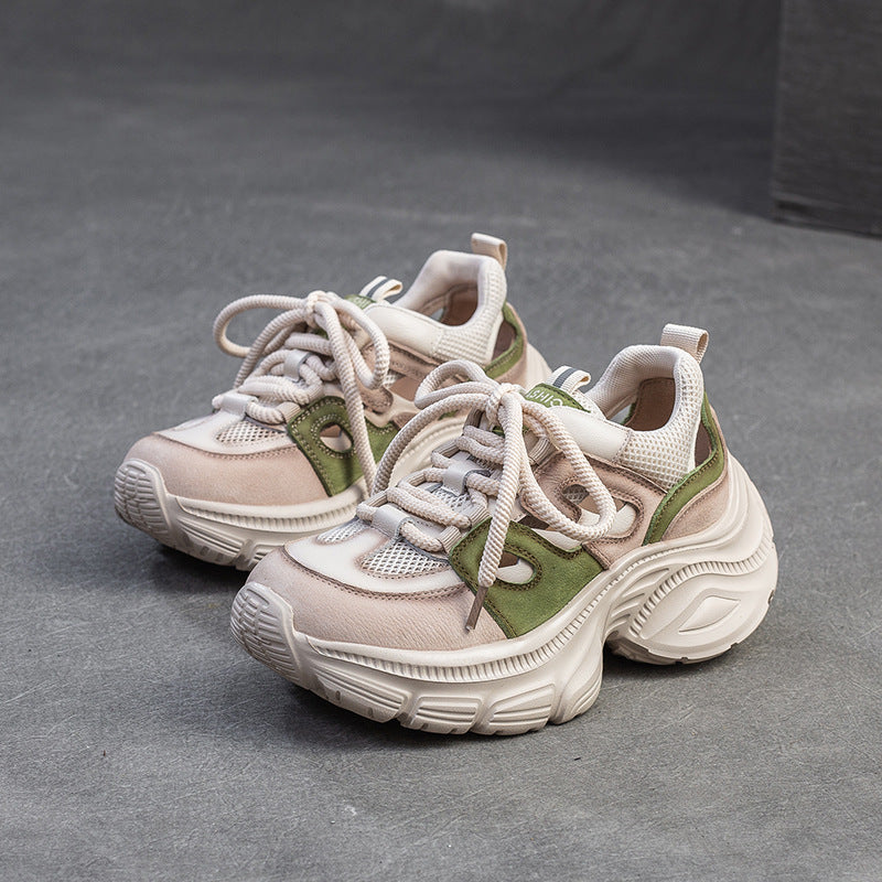 Women Color Matching Hollow Mesh Platform Casual Shoes-RAIIFY