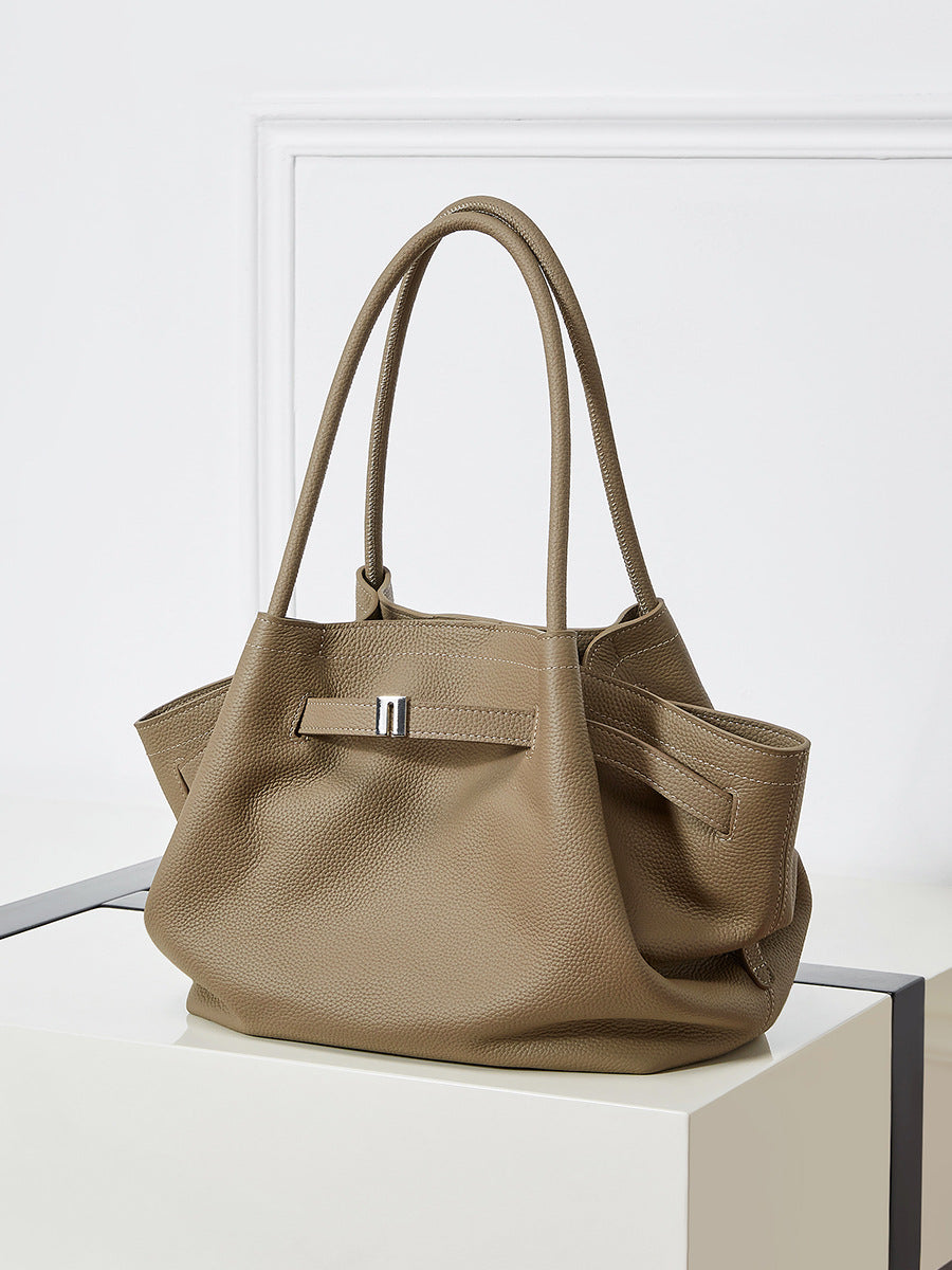 Women's Stylish Plain Cowhide Casual Shoulder Tote Bag-RAIIFY