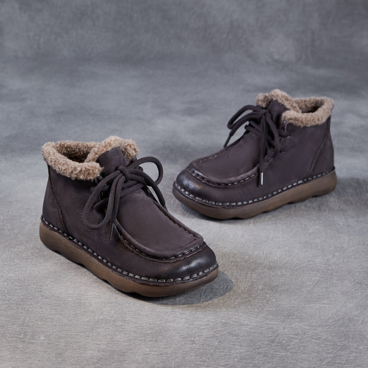 Women's Retro Leather Warm Furred Ankle Boots-RAIIFY