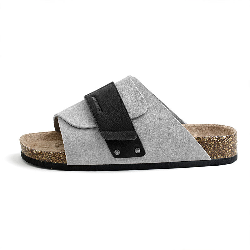 Men's Fashion Suede Lightweight Wooden Casual Slides-RAIIFY