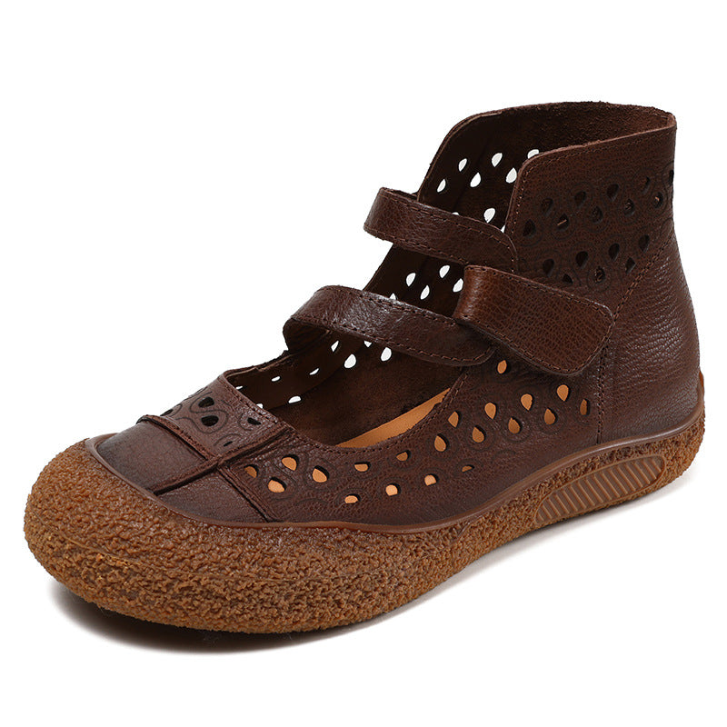 Women Retro Hollow Leather High Top Sandals Boots-RAIIFY
