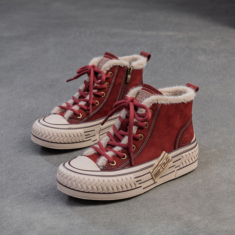Women Fashion Leather Warm Furred Casual Shoes-RAIIFY