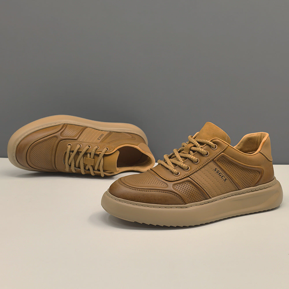 Men Fashion Plain Leather Breathable Casual Sneakers-RAIIFY