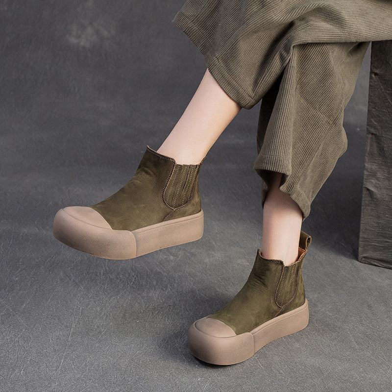 Women's Retro Leather Casual Slip-on Ankle Boots-RAIIFY