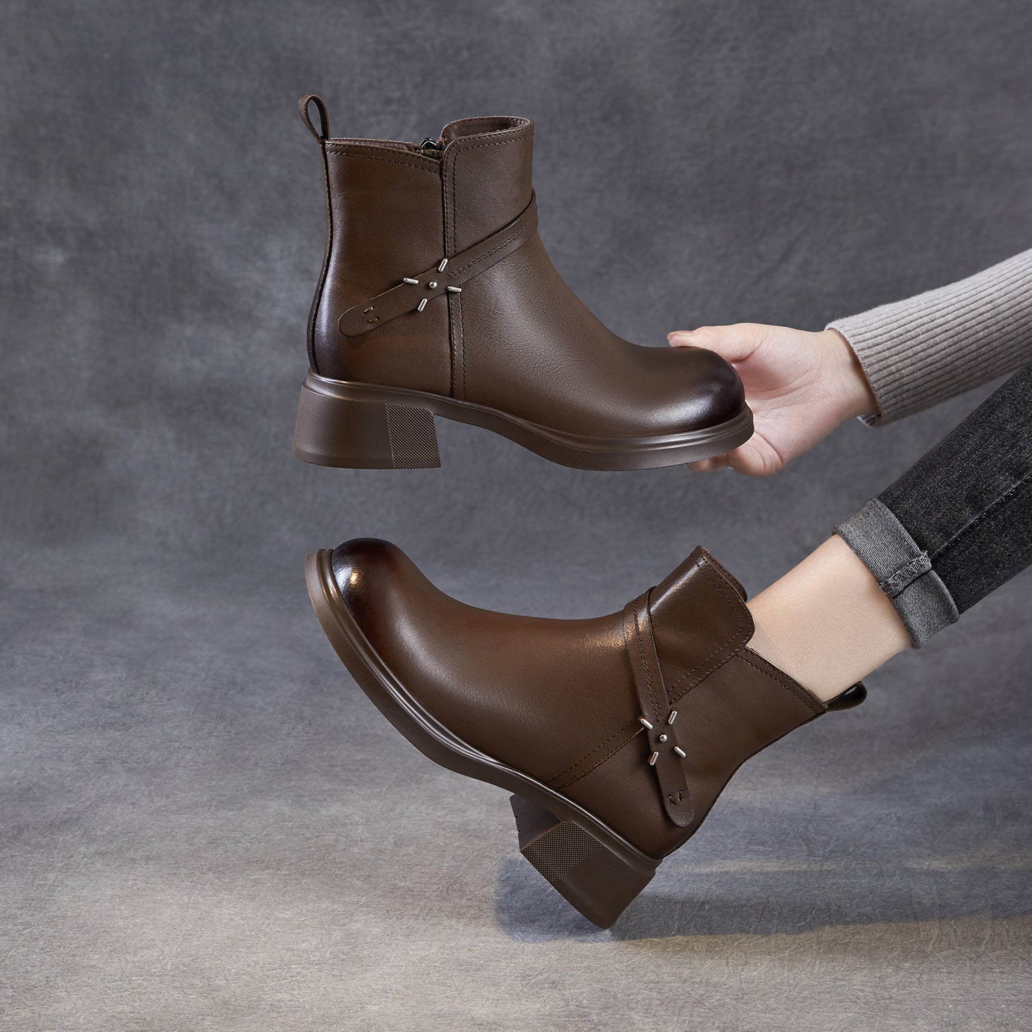 Women's Minimlist Leather Casual Ankle Boots-RAIIFY