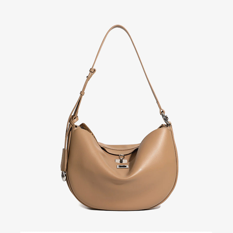 Women's Fashion Soft Plain Leather Crescent Shoulder Bag-RAIIFY