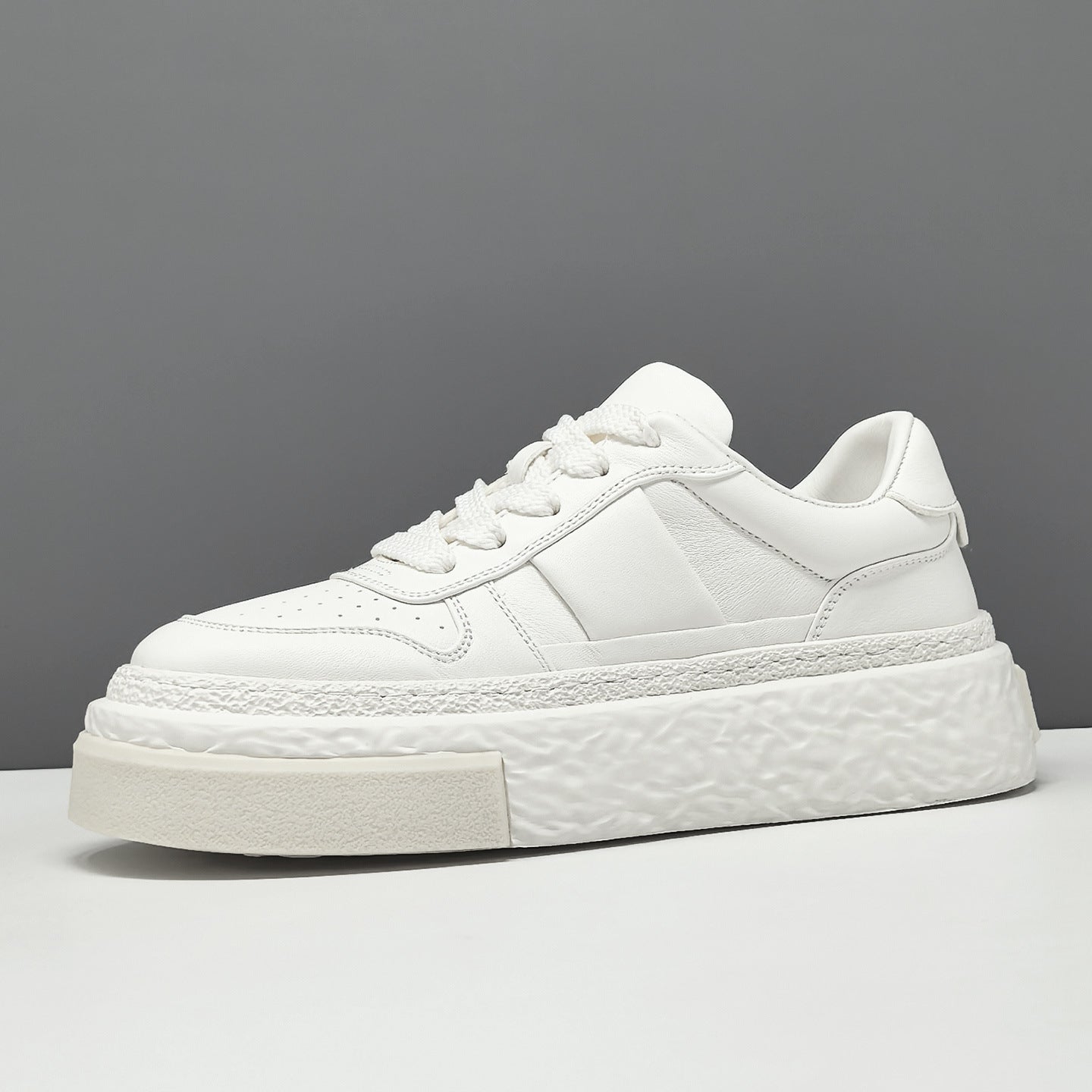 Men's Plain Breathable Leather Casual Skate Shoes-RAIIFY