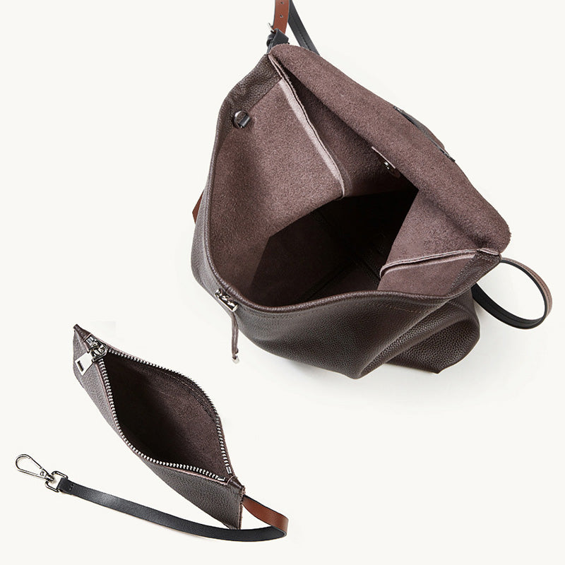 Women's Plain Leather Hobo Tote Bucket Crossbody Bag-RAIIFY