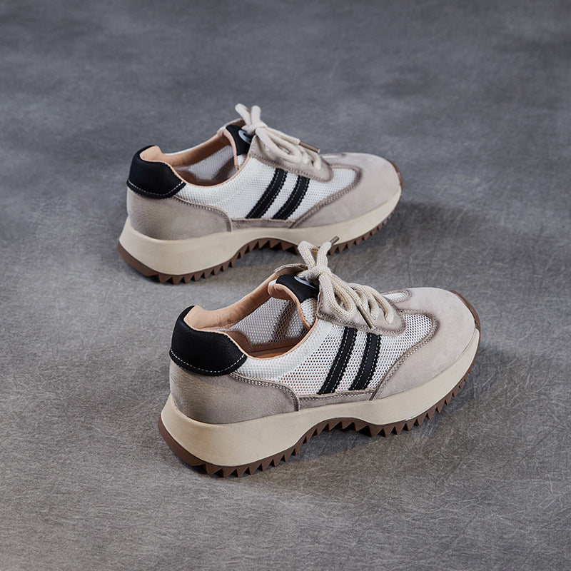 Women Styilsh Hollow Mesh Leather Casual Sneakers-RAIIFY