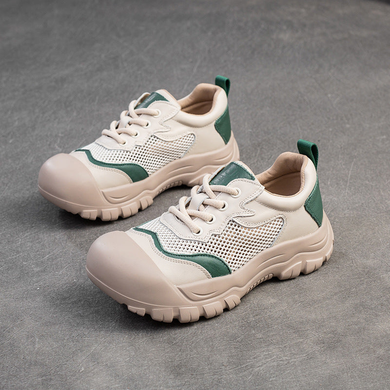 Women Retro Color Matching Hollow Mesh Casual Shoes-RAIIFY