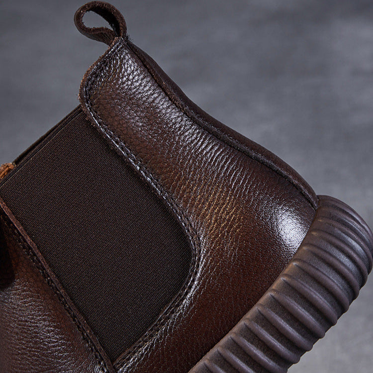 Women's Minimalist Leather Flat Ankle Boots-RAIIFY