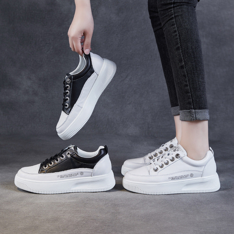 Women Minimalist Fashion Leather Thick Soled Casual Shoes-RAIIFY