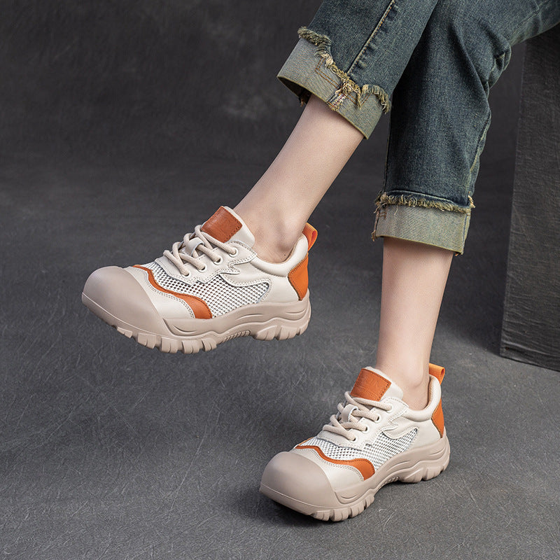 Women Retro Color Matching Hollow Mesh Casual Shoes-RAIIFY