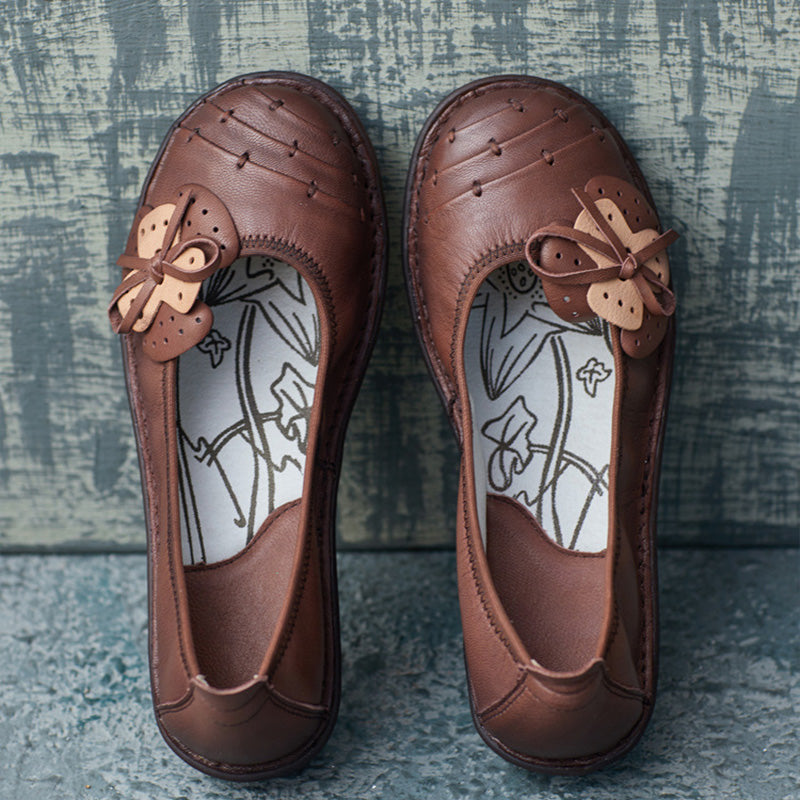 Women Retro Soft Leather Handmade Casual Flats-RAIIFY