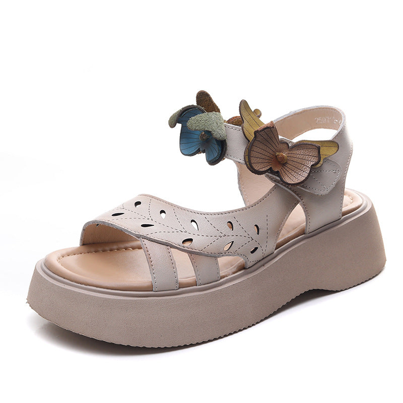 Women's Fashion Bowknot Leather Platform Velcro Sandals-RAIIFY