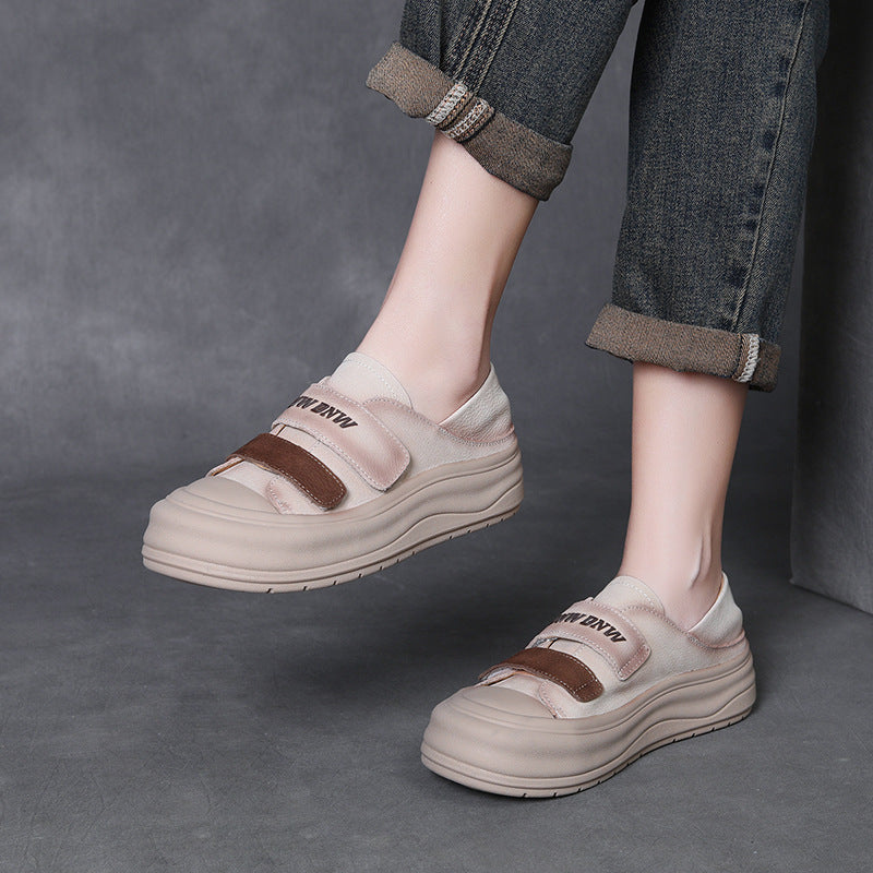 Women's Retro Velcro Leather Flat Casual Shoes-RAIIFY