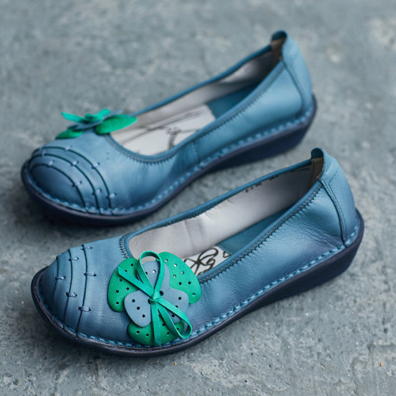 Women Retro Soft Leather Handmade Casual Flats-RAIIFY