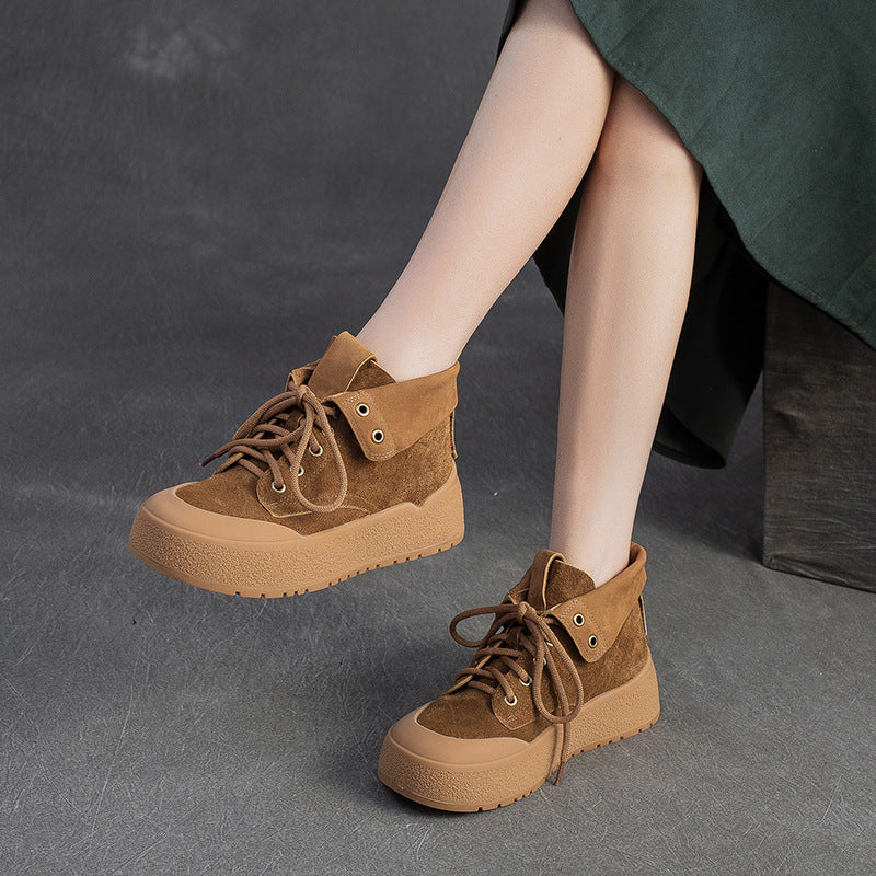 Women's Plain Soft Leather Flat Casual Ankle Boots-RAIIFY