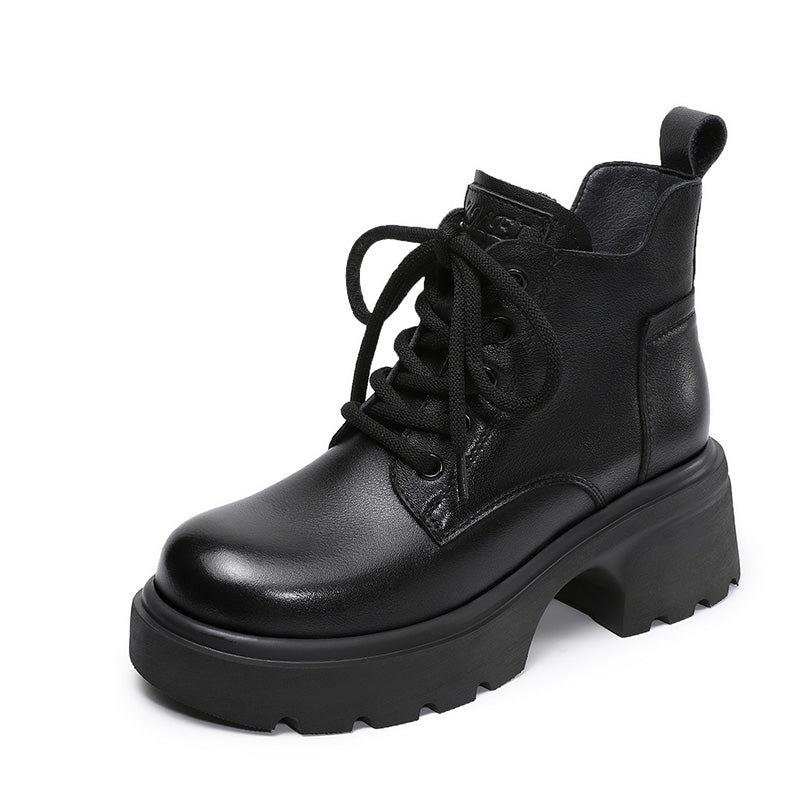 Women's Retro Leather Comfort Platform Ankle Boots-RAIIFY