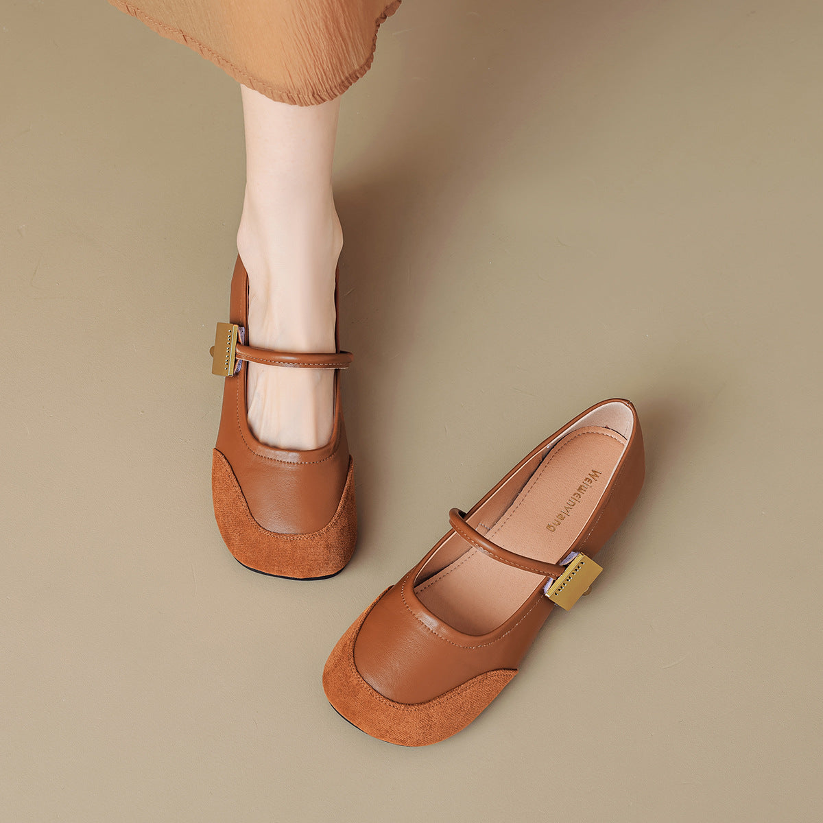 Women Retro Patchwork Metal Buckle Soft Casual Flats-RAIIFY