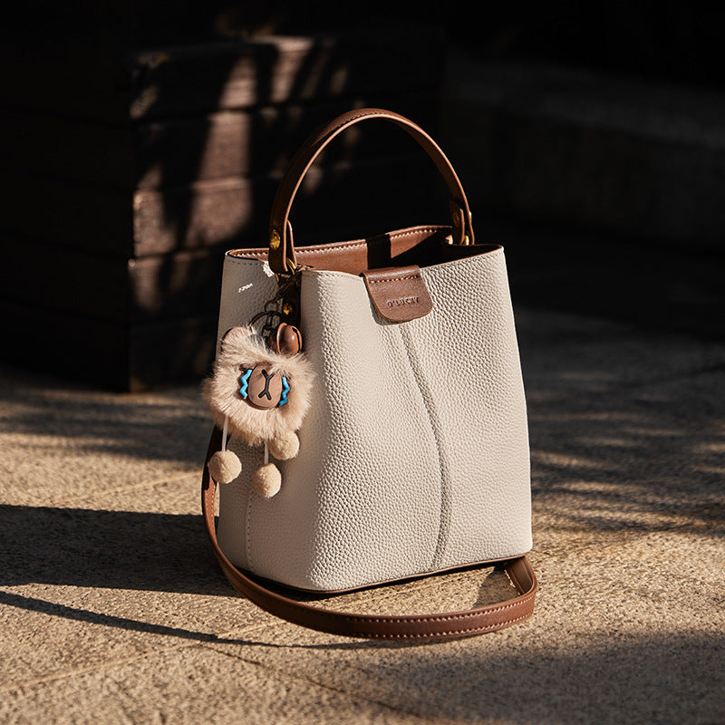 Women's Stylish Casual Leather Bucket Bag with Charm-RAIIFY