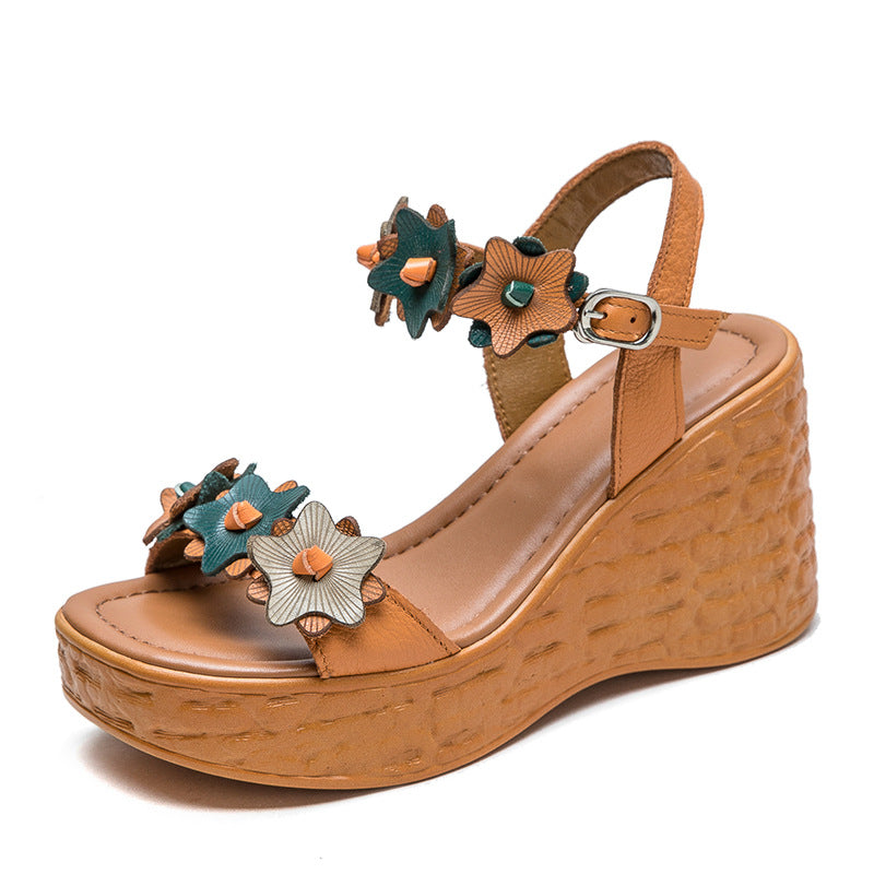 Women Summer Leather Chunky Heel Platform Sandals-RAIIFY