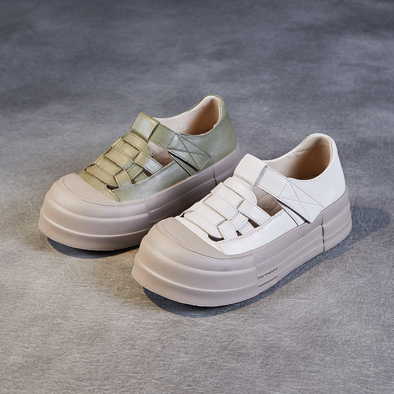 Women Casual Plaited Leather Flat Platform Sandals-RAIIFY