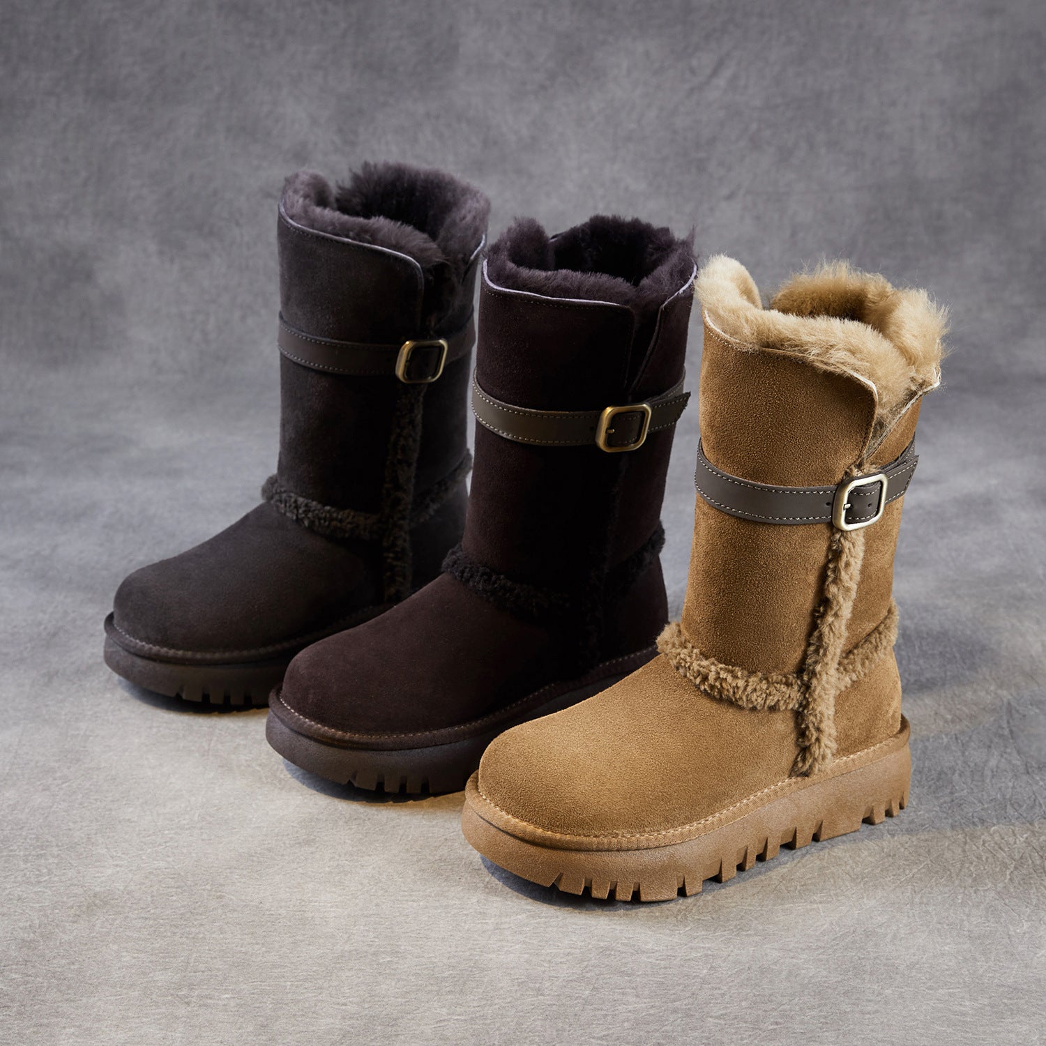 Women's Retro Suede Comfort Mid-Calf Snow Boots-RAIIFY