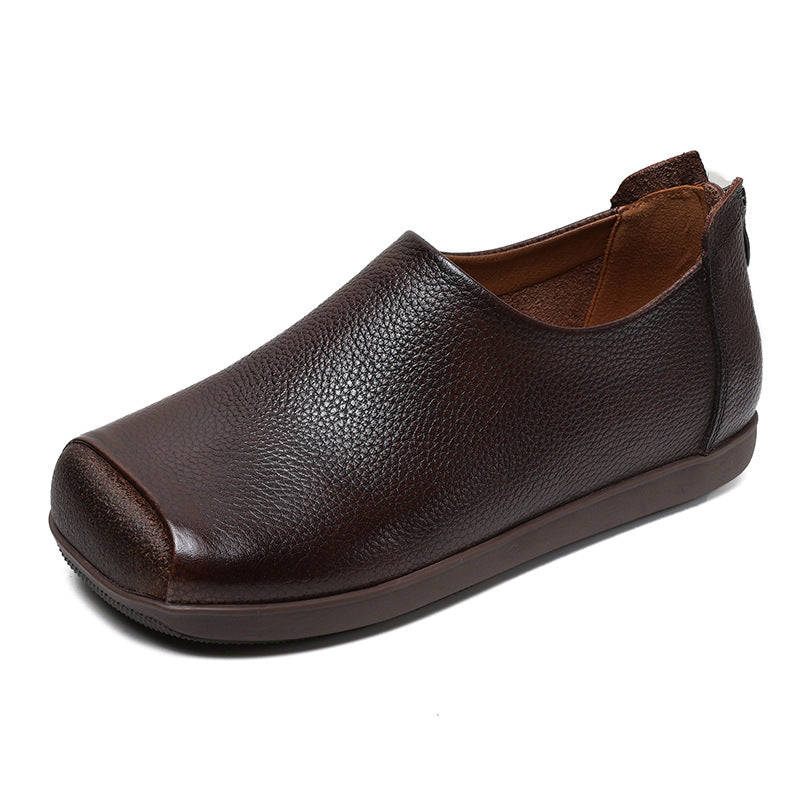 Women Retro Back Zipper Closure Soft Leather Shoes-RAIIFY