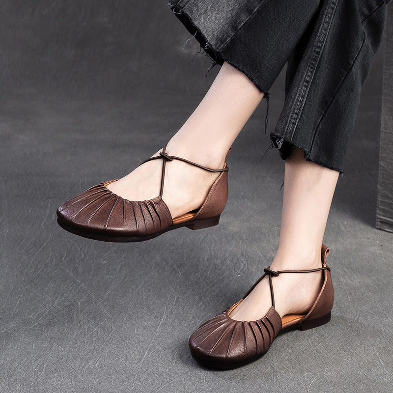 Women Retro Soft Leather Summer Flat Casual Sandals-RAIIFY