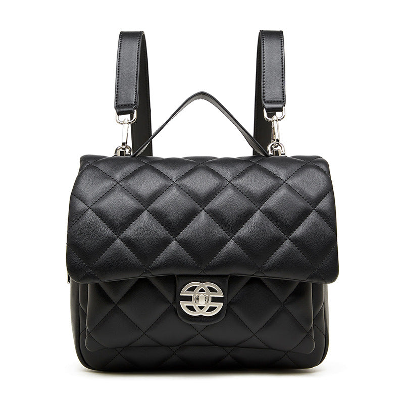 Women's Plain Quilted Leather Mini Backpack Handbag-RAIIFY