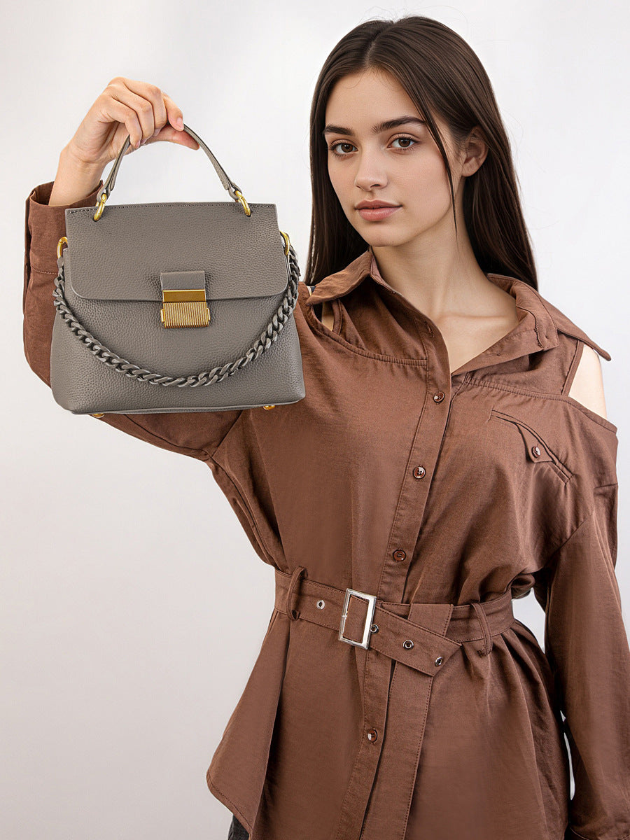 Women's Fashion Plain Leather Flap Satchel Bag-RAIIFY