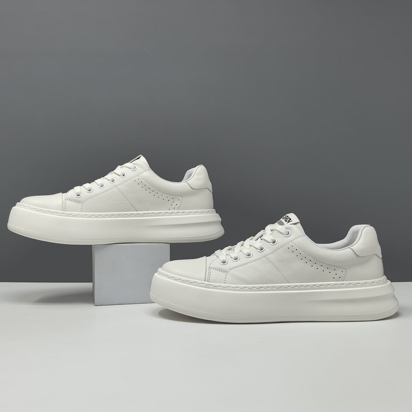 Men's Plain Leather Fashion Casual Flat Sneakers-RAIIFY