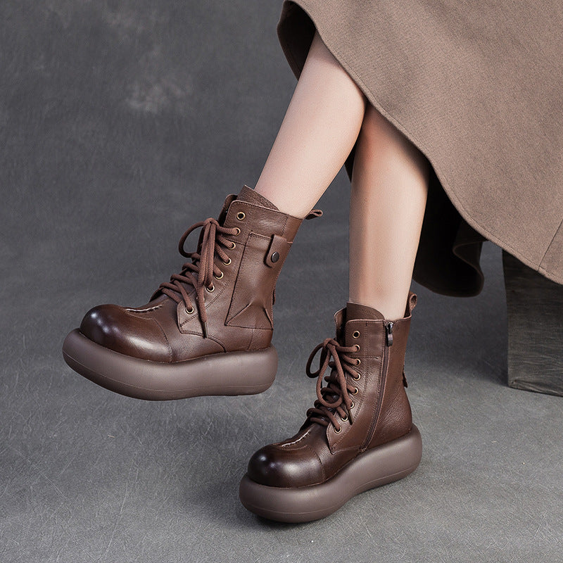 Women's Retro Leather Casual Platform Boots-RAIIFY