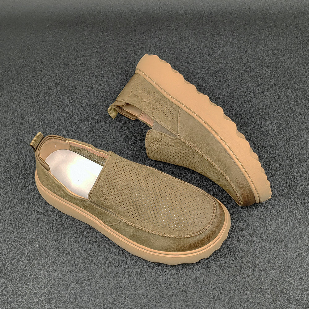 Men Summer Breathable Hollow Leather Casual Loafers-RAIIFY