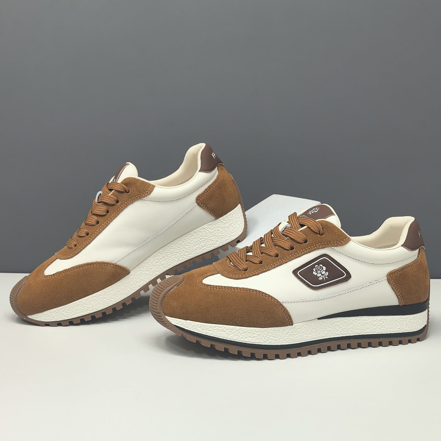 Men's Leather Color Block Casual Board Shoes Sneakers-RAIIFY