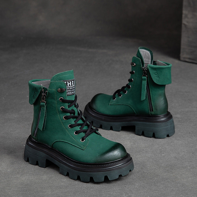 Women Retro Classic Solid Leather Work Casual Boots-RAIIFY