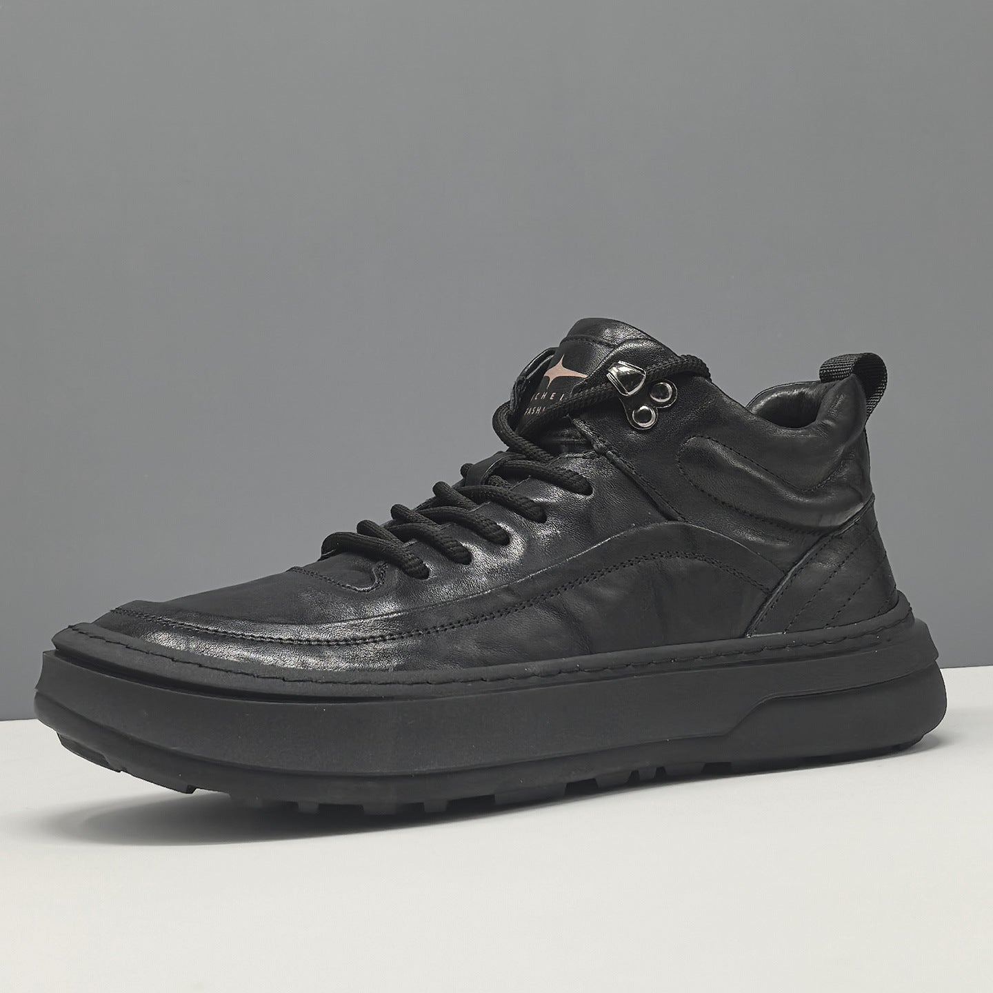 Men's Plain Quilted Leather High Top Casual Shoes-RAIIFY
