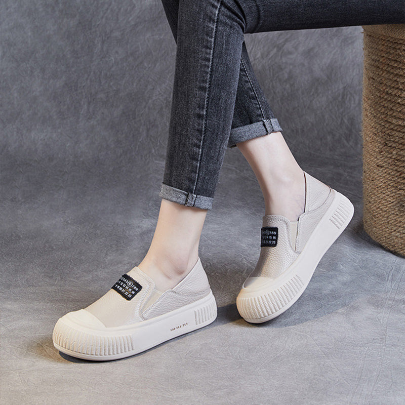 Women Minimalist Leather Thick Soled Flat Casual Shoes-RAIIFY