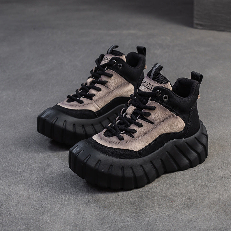 Women Fashion Leather Casual High-Top Platform Sneakers-RAIIFY