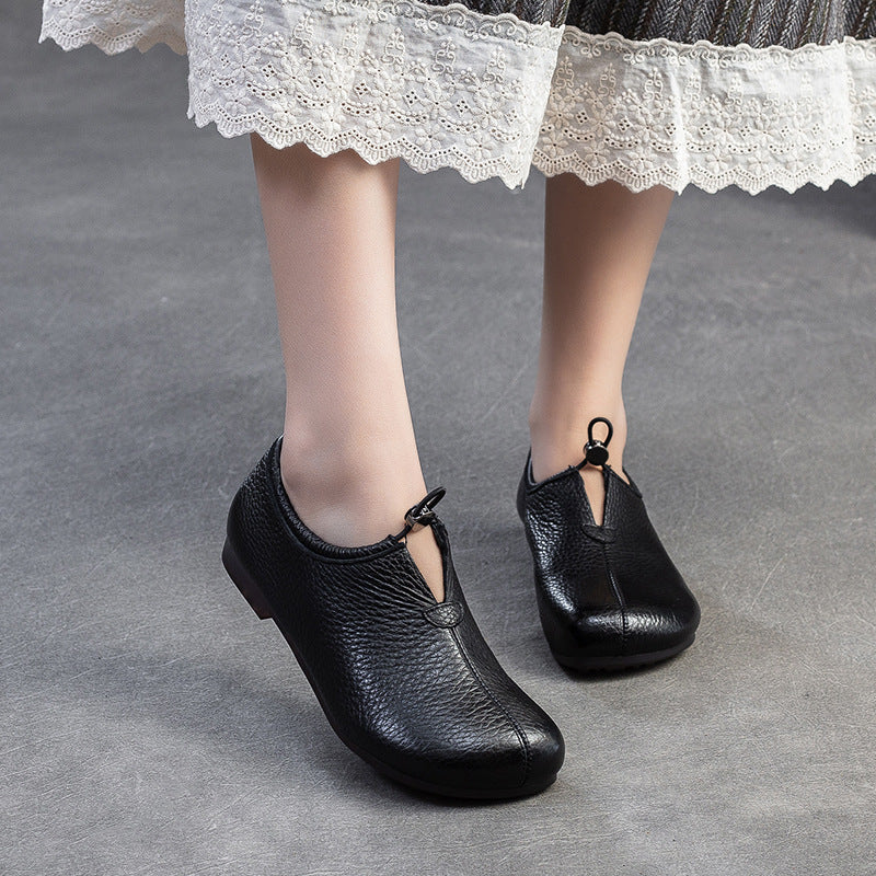 Women's Minimalist Retro Plain Leather Casual Flats-RAIIFY