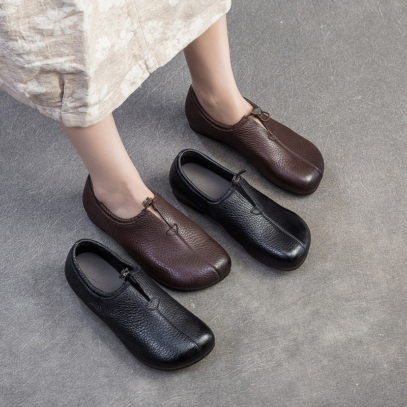 Women's Minimalist Retro Plain Leather Casual Flats-RAIIFY